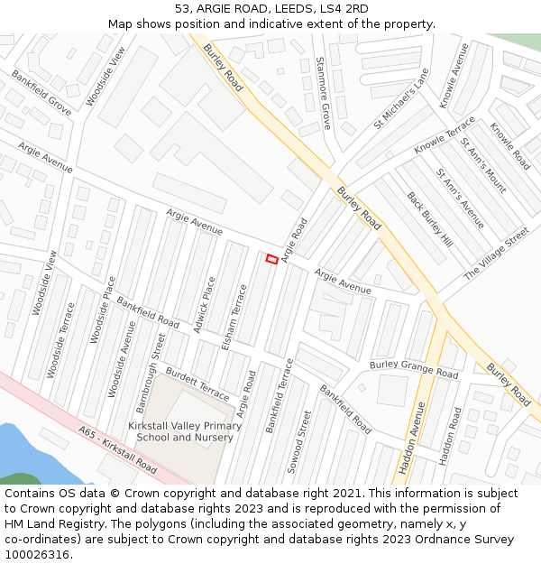 53, ARGIE ROAD, LEEDS, LS4 2RD: Location map and indicative extent of plot