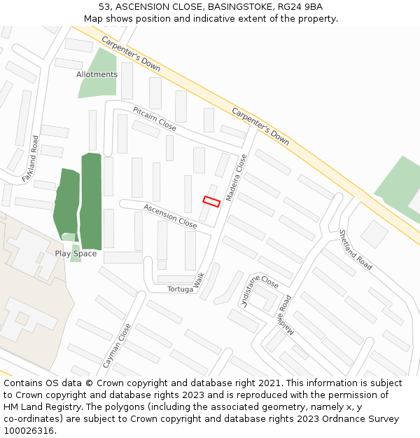 53, ASCENSION CLOSE, BASINGSTOKE, RG24 9BA: Location map and indicative extent of plot