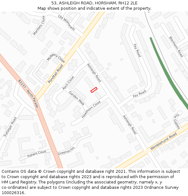 53, ASHLEIGH ROAD, HORSHAM, RH12 2LE: Location map and indicative extent of plot