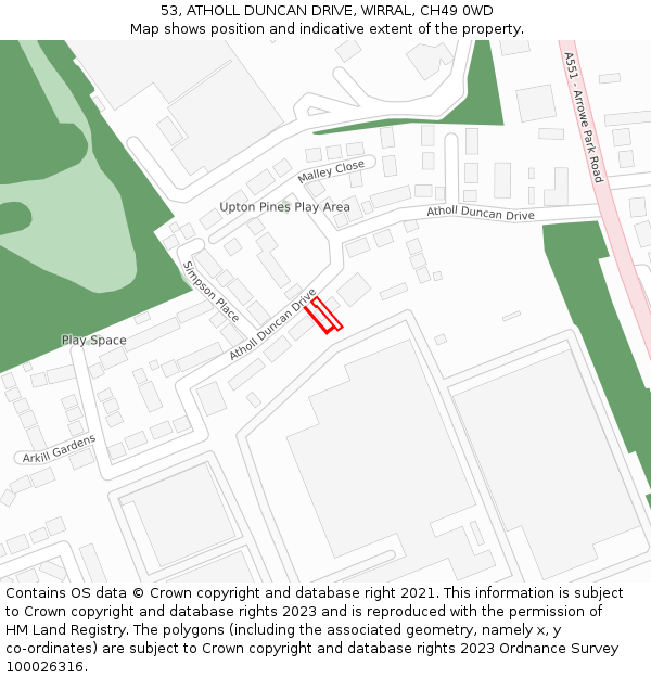 53, ATHOLL DUNCAN DRIVE, WIRRAL, CH49 0WD: Location map and indicative extent of plot