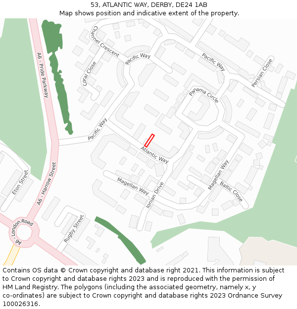 53, ATLANTIC WAY, DERBY, DE24 1AB: Location map and indicative extent of plot