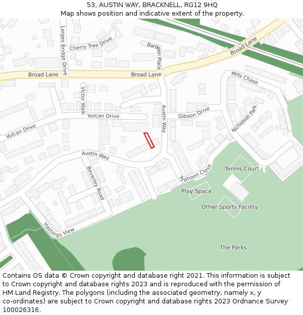 53, AUSTIN WAY, BRACKNELL, RG12 9HQ: Location map and indicative extent of plot