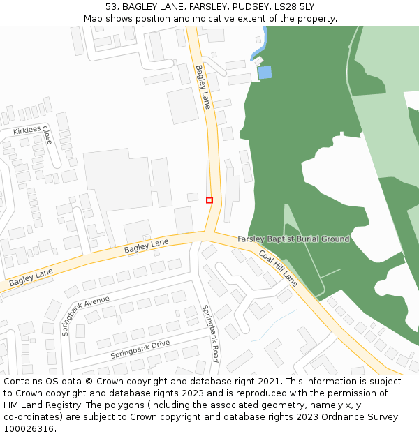 53, BAGLEY LANE, FARSLEY, PUDSEY, LS28 5LY: Location map and indicative extent of plot