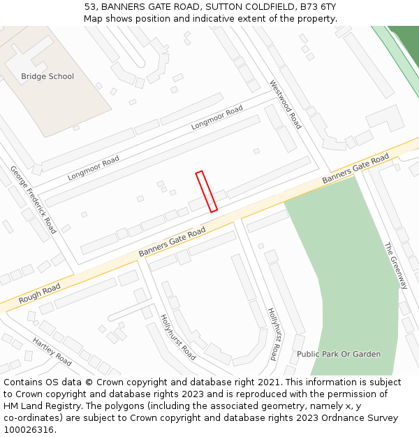 53, BANNERS GATE ROAD, SUTTON COLDFIELD, B73 6TY: Location map and indicative extent of plot