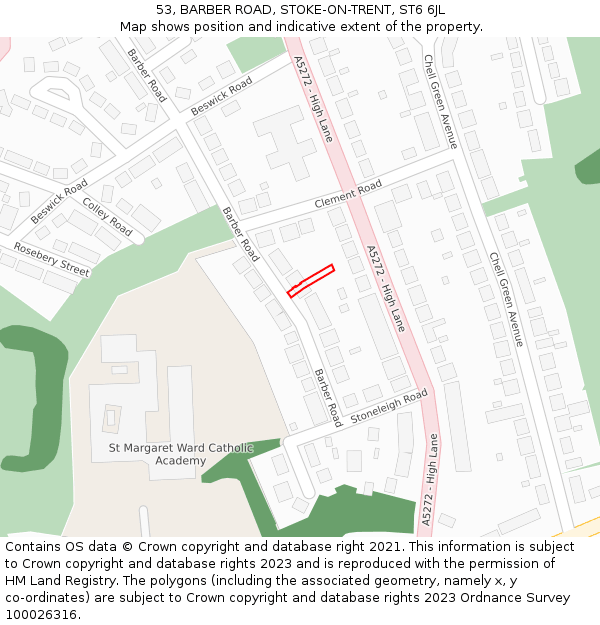 53, BARBER ROAD, STOKE-ON-TRENT, ST6 6JL: Location map and indicative extent of plot