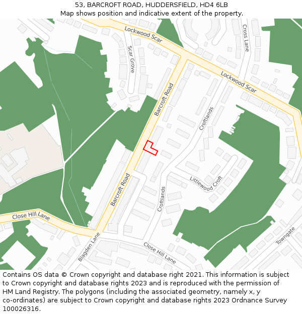 53, BARCROFT ROAD, HUDDERSFIELD, HD4 6LB: Location map and indicative extent of plot