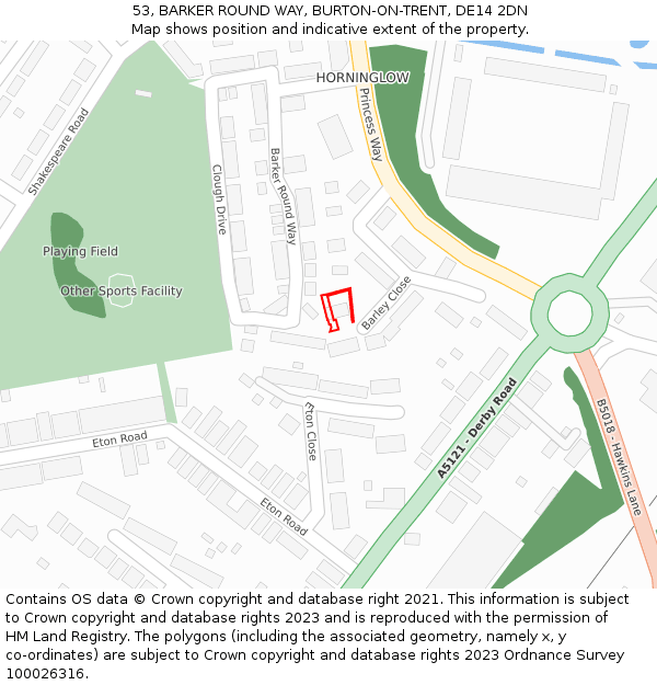 53, BARKER ROUND WAY, BURTON-ON-TRENT, DE14 2DN: Location map and indicative extent of plot