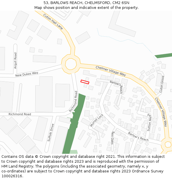 53, BARLOWS REACH, CHELMSFORD, CM2 6SN: Location map and indicative extent of plot