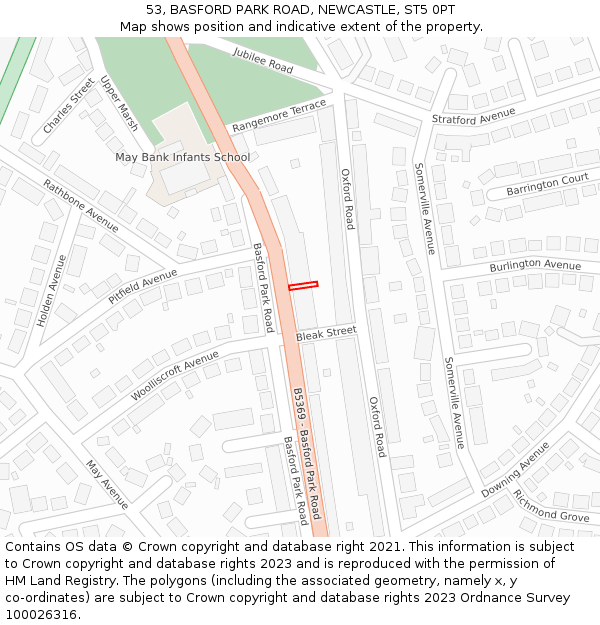 53, BASFORD PARK ROAD, NEWCASTLE, ST5 0PT: Location map and indicative extent of plot