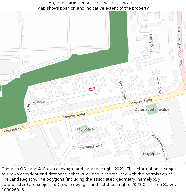 53, BEAUMONT PLACE, ISLEWORTH, TW7 7LB: Location map and indicative extent of plot