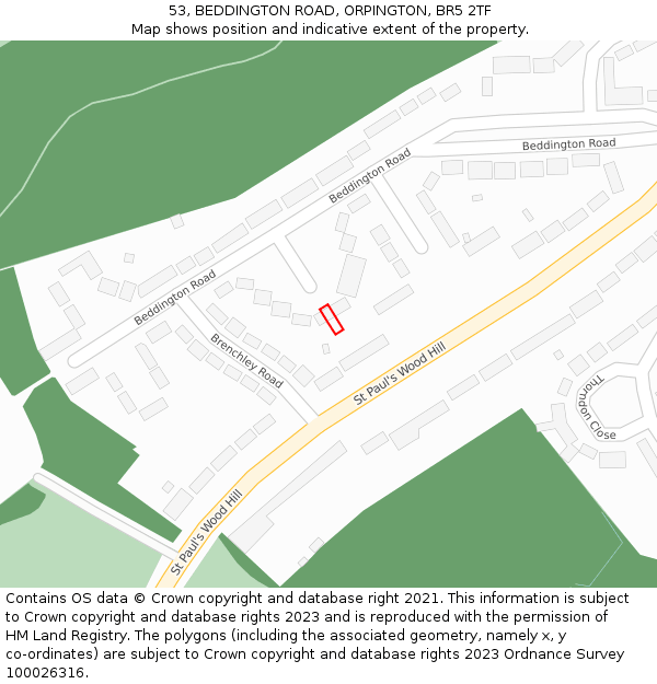 53, BEDDINGTON ROAD, ORPINGTON, BR5 2TF: Location map and indicative extent of plot