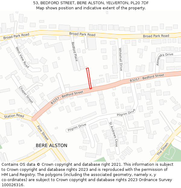 53, BEDFORD STREET, BERE ALSTON, YELVERTON, PL20 7DF: Location map and indicative extent of plot