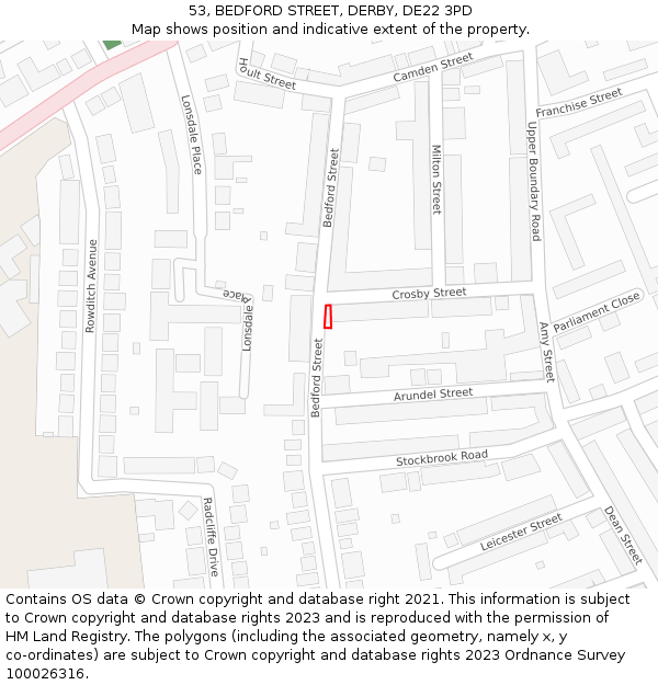 53, BEDFORD STREET, DERBY, DE22 3PD: Location map and indicative extent of plot
