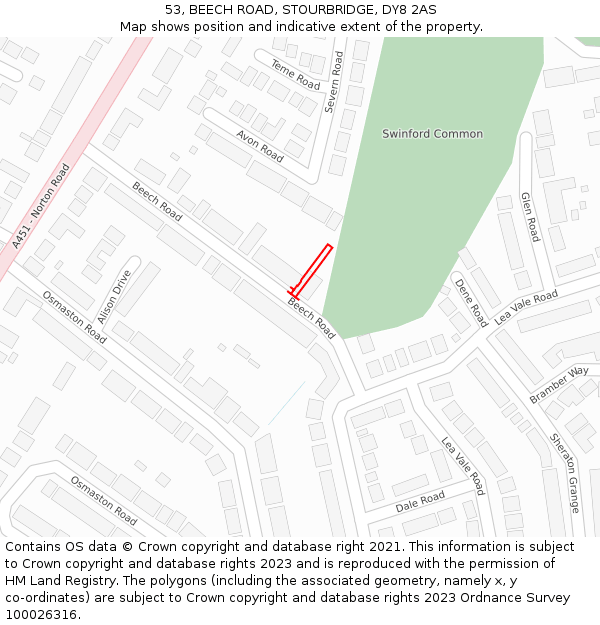53, BEECH ROAD, STOURBRIDGE, DY8 2AS: Location map and indicative extent of plot