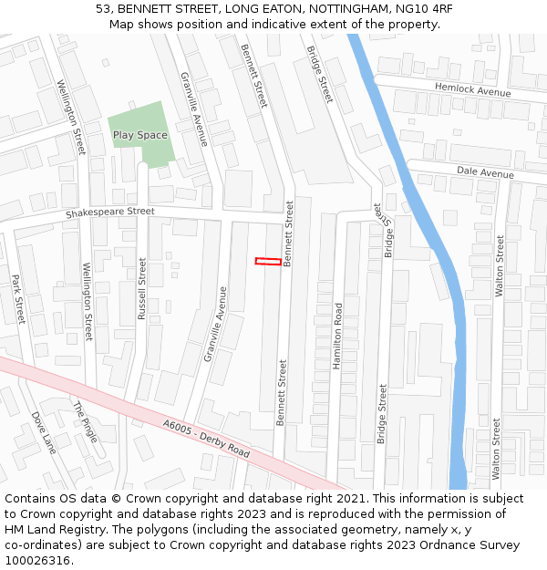 53, BENNETT STREET, LONG EATON, NOTTINGHAM, NG10 4RF: Location map and indicative extent of plot