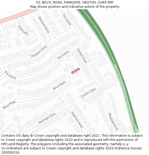 53, BEVYL ROAD, PARKGATE, NESTON, CH64 6RP: Location map and indicative extent of plot