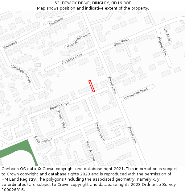 53, BEWICK DRIVE, BINGLEY, BD16 3QE: Location map and indicative extent of plot