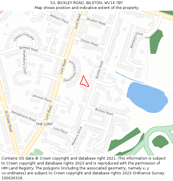 53, BICKLEY ROAD, BILSTON, WV14 7BT: Location map and indicative extent of plot