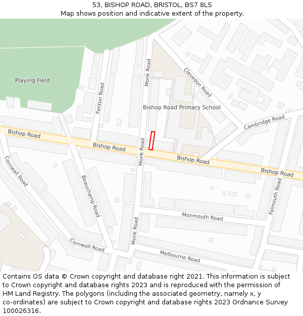 53, BISHOP ROAD, BRISTOL, BS7 8LS: Location map and indicative extent of plot