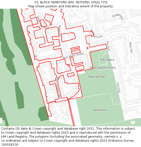 53, BLACK HEREFORD WAY, RETFORD, DN22 7ZQ: Location map and indicative extent of plot