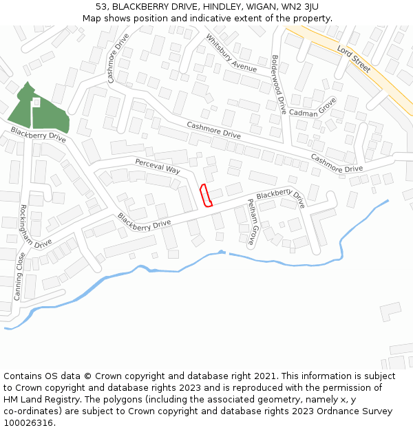 53, BLACKBERRY DRIVE, HINDLEY, WIGAN, WN2 3JU: Location map and indicative extent of plot