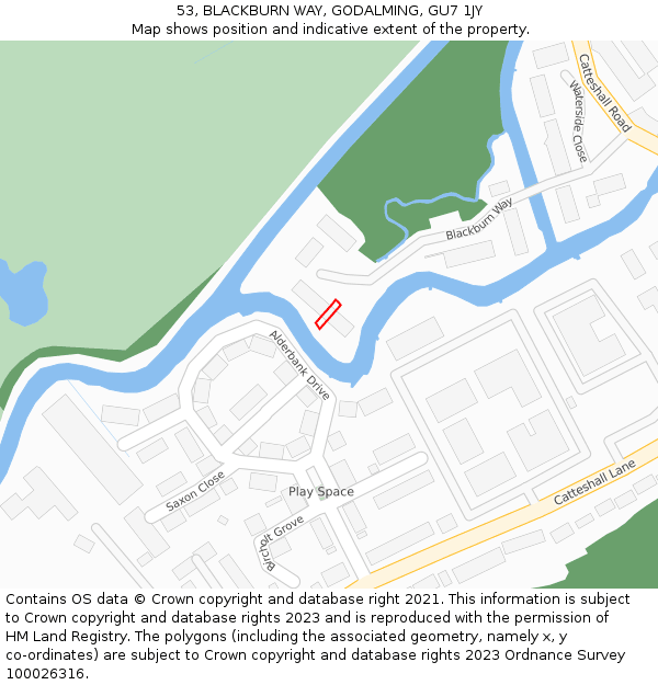 53, BLACKBURN WAY, GODALMING, GU7 1JY: Location map and indicative extent of plot