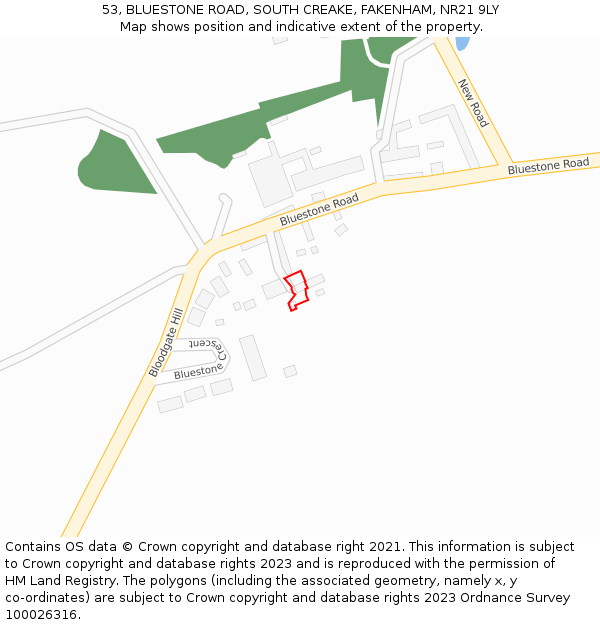 53, BLUESTONE ROAD, SOUTH CREAKE, FAKENHAM, NR21 9LY: Location map and indicative extent of plot