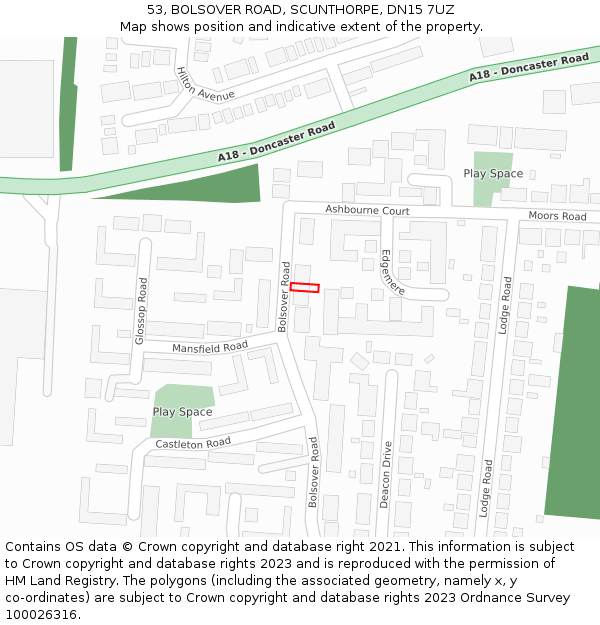 53, BOLSOVER ROAD, SCUNTHORPE, DN15 7UZ: Location map and indicative extent of plot