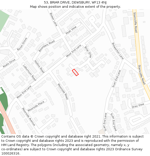 53, BRIAR DRIVE, DEWSBURY, WF13 4NJ: Location map and indicative extent of plot