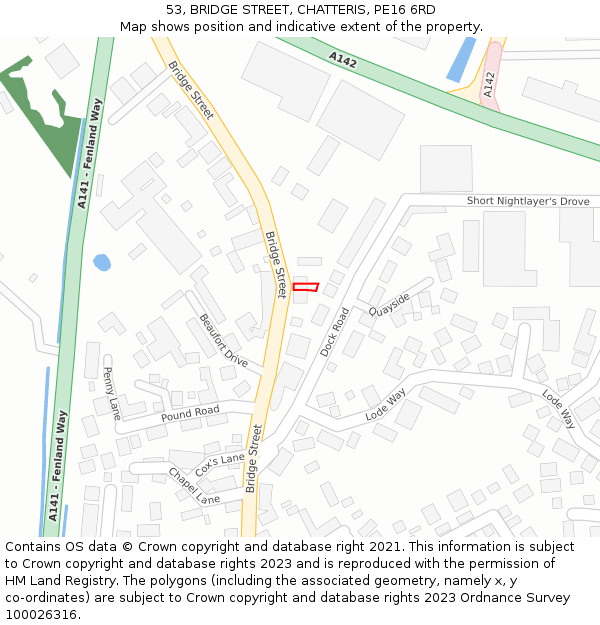 53, BRIDGE STREET, CHATTERIS, PE16 6RD: Location map and indicative extent of plot