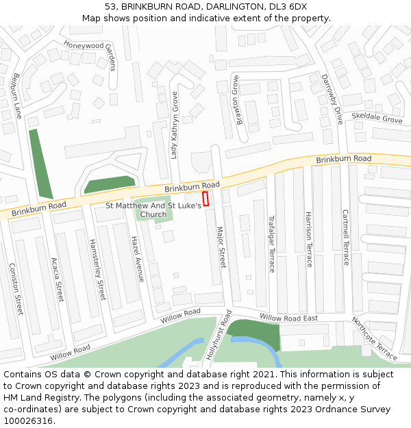 53, BRINKBURN ROAD, DARLINGTON, DL3 6DX: Location map and indicative extent of plot
