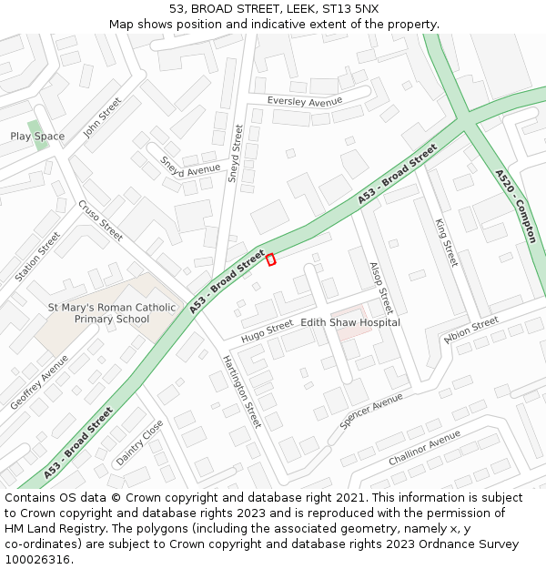 53, BROAD STREET, LEEK, ST13 5NX: Location map and indicative extent of plot