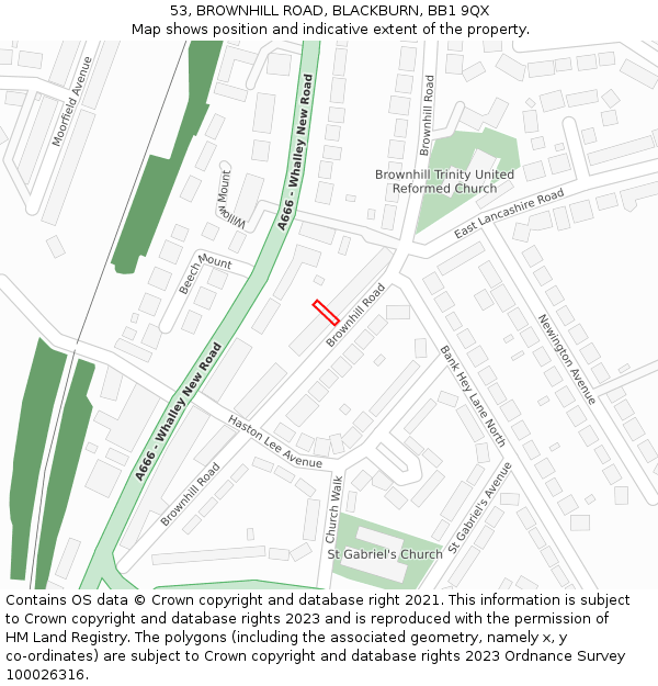 53, BROWNHILL ROAD, BLACKBURN, BB1 9QX: Location map and indicative extent of plot