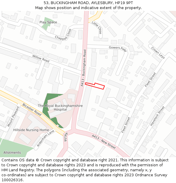 53, BUCKINGHAM ROAD, AYLESBURY, HP19 9PT: Location map and indicative extent of plot