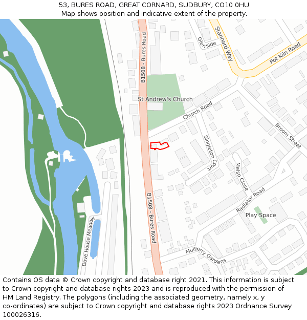 53, BURES ROAD, GREAT CORNARD, SUDBURY, CO10 0HU: Location map and indicative extent of plot