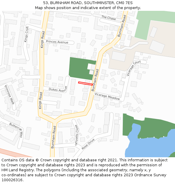 53, BURNHAM ROAD, SOUTHMINSTER, CM0 7ES: Location map and indicative extent of plot