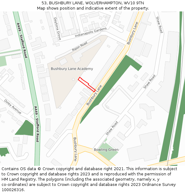 53, BUSHBURY LANE, WOLVERHAMPTON, WV10 9TN: Location map and indicative extent of plot