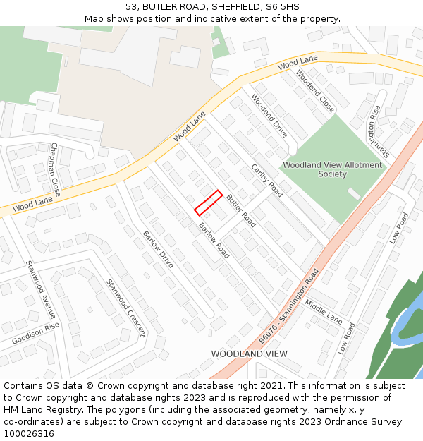 53, BUTLER ROAD, SHEFFIELD, S6 5HS: Location map and indicative extent of plot