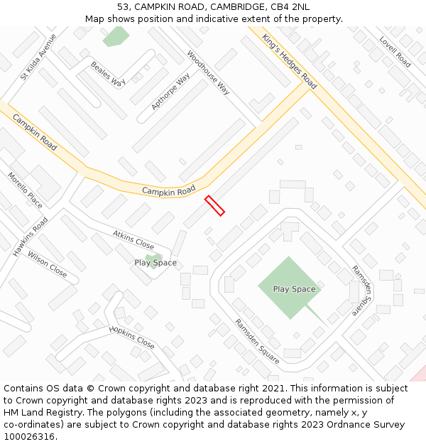 53, CAMPKIN ROAD, CAMBRIDGE, CB4 2NL: Location map and indicative extent of plot
