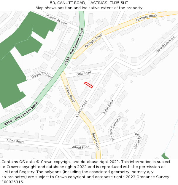 53, CANUTE ROAD, HASTINGS, TN35 5HT: Location map and indicative extent of plot