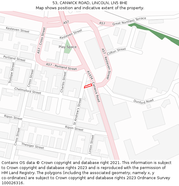 53, CANWICK ROAD, LINCOLN, LN5 8HE: Location map and indicative extent of plot