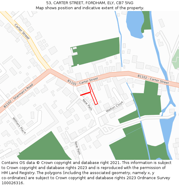 53, CARTER STREET, FORDHAM, ELY, CB7 5NG: Location map and indicative extent of plot