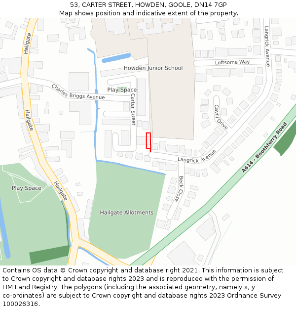 53, CARTER STREET, HOWDEN, GOOLE, DN14 7GP: Location map and indicative extent of plot
