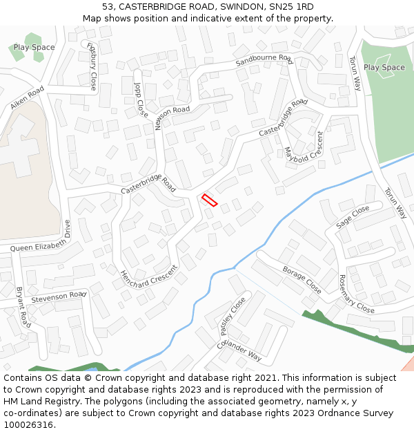 53, CASTERBRIDGE ROAD, SWINDON, SN25 1RD: Location map and indicative extent of plot