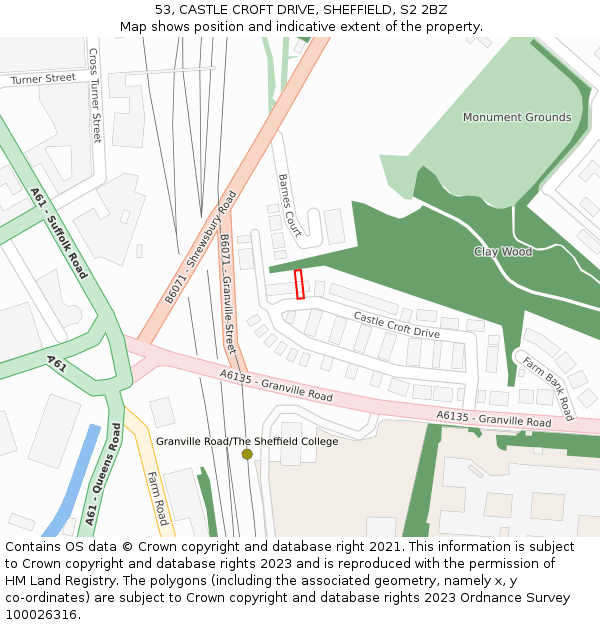 53, CASTLE CROFT DRIVE, SHEFFIELD, S2 2BZ: Location map and indicative extent of plot