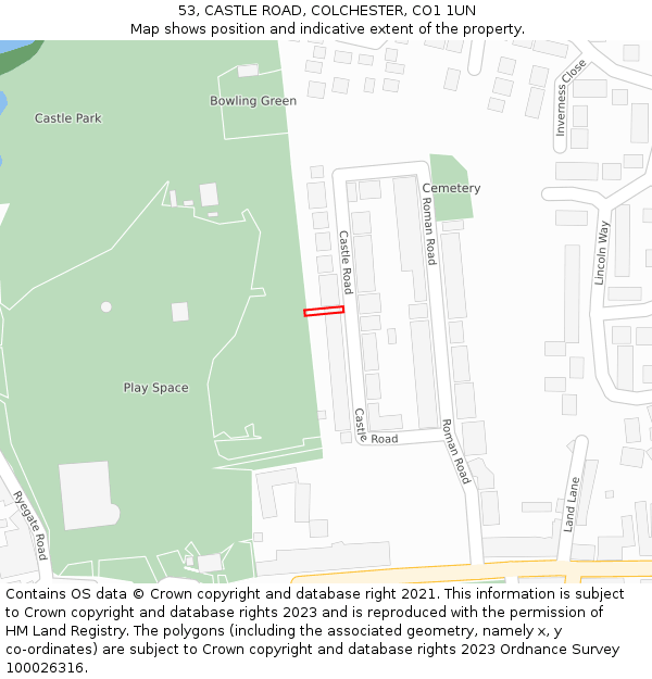 53, CASTLE ROAD, COLCHESTER, CO1 1UN: Location map and indicative extent of plot
