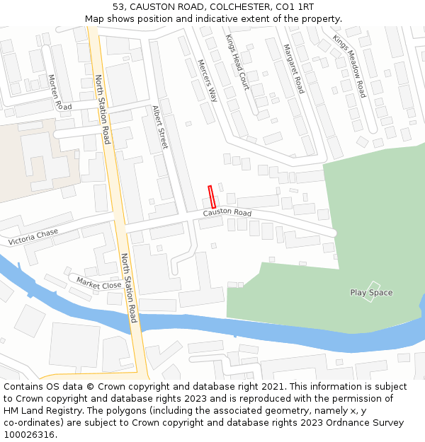 53, CAUSTON ROAD, COLCHESTER, CO1 1RT: Location map and indicative extent of plot