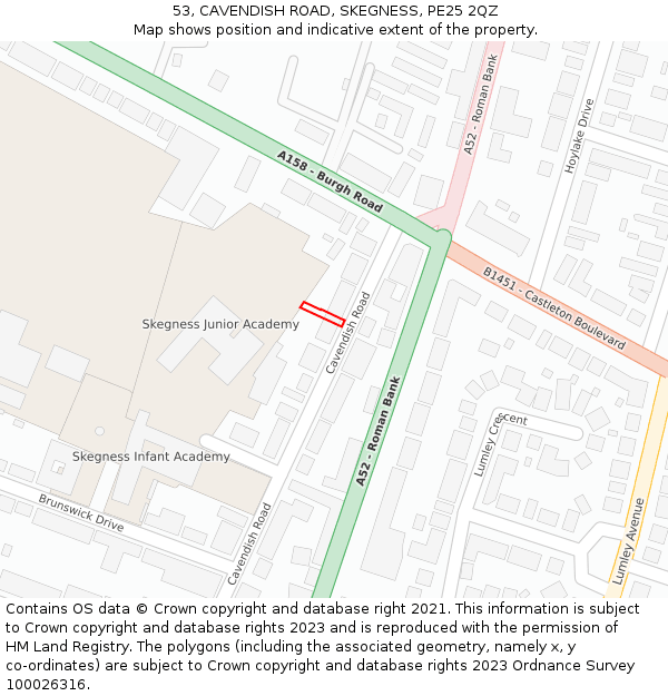 53, CAVENDISH ROAD, SKEGNESS, PE25 2QZ: Location map and indicative extent of plot
