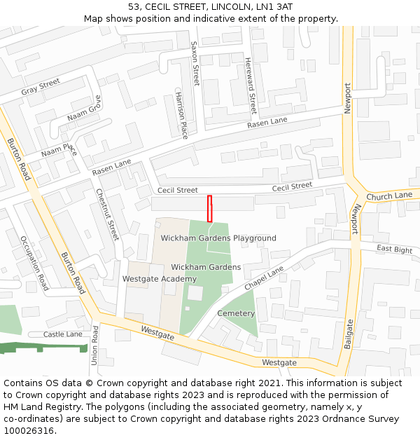 53, CECIL STREET, LINCOLN, LN1 3AT: Location map and indicative extent of plot