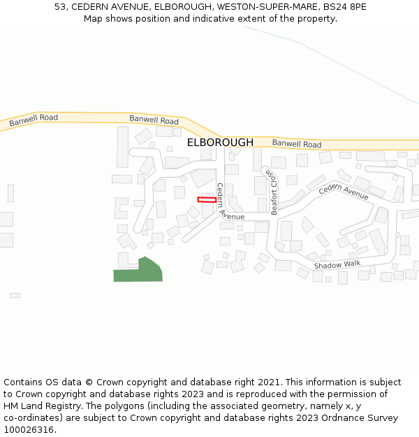 53, CEDERN AVENUE, ELBOROUGH, WESTON-SUPER-MARE, BS24 8PE: Location map and indicative extent of plot